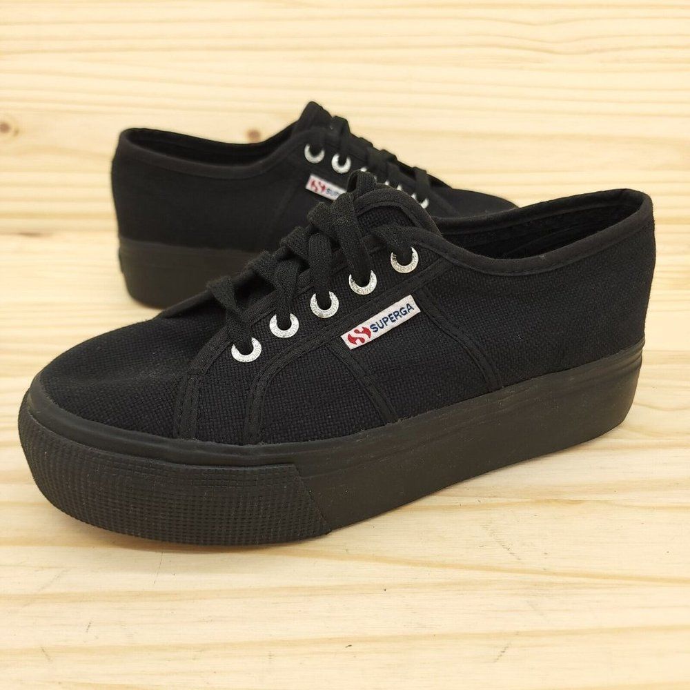 Superga Black Platform Canvas Low-Top Sneakers